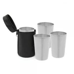 휴대용 스텐 캠핑컵 4p세트(170ml)가죽파우치 스텐컵 NVD4+5Msb