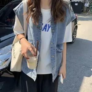 가볍게 툭 걸치는 데님베스트자켓 조끼 청자켓 캐주얼무드 여성 가을아우터 간절기아우 오버핏