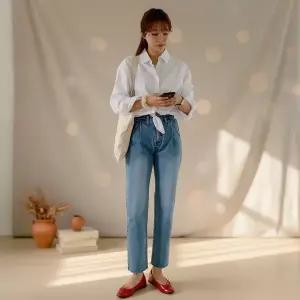 [옷자락]여성 히든밴드 빈티지 커팅 데님 팬츠 Y2K 바지 구제