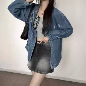 자켓 여성 데님 빈티지 디스트로이드 간절기 찢어진세일러퍼 호피후리스 트위드 양털 크롭청 롱리스 라이더