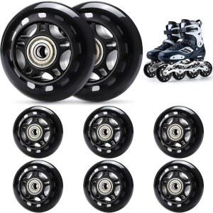 [미국배송] TOBWOLF 8 팩 ABEC-7 베어링이 장착된 76MM 84A 인라인 스케이트 휠 여자 및 남자 롤러 블레이드 스케이팅용 교체 휠 - 블랙