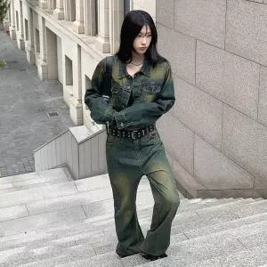 [신세계라이브쇼핑][옷자락] 여성 빈티지 노란색 워싱 스트레이트 바지