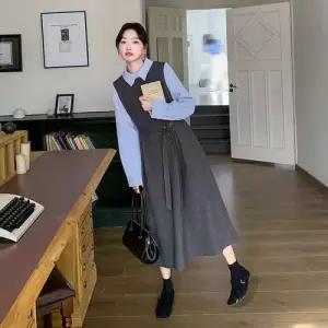 팔콘 원피스 스커트 여성 모직 페이크 투피스 정장 KKE1