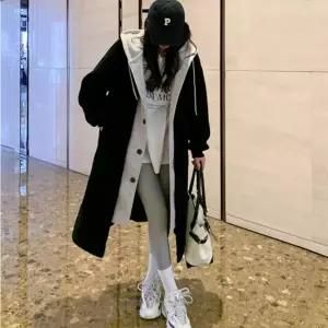 오버핏 레이어드 후드 뽀글이 양털 블랙 롱코트여성 겨울 여성복