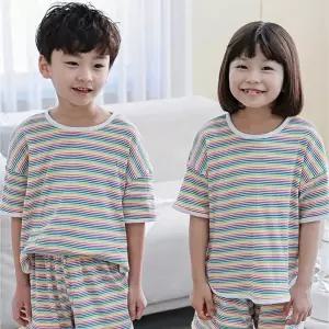 유아체육복여아세트 키즈 남매 룩 휴가 소풍 나들이 스트라이프 상하 세트