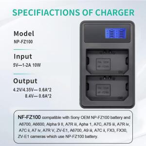 NP-FZ100 배터리 충전기 호환 A7 III IV FX3 A9 ZV-E1 A6700 등