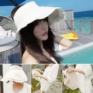 ( )햇빛차단모자 챙이 여자 여행 넓은 코디 여름 린넨 모자 바캉스 여성모자 모두팜