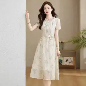 여친 스커트 원피스 롱 여름 시폰 쉬폰원피스 쉬폰 럭셔리 반팔 admr2