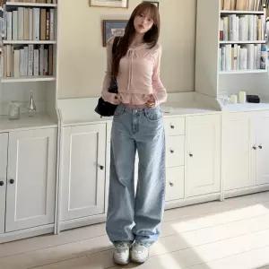 여성 연청 와이드 스트레이트 데님 바지 팬츠 루즈핏