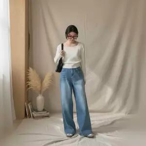 여성 와이드 스트레이트 워싱 데님 팬츠 바지 루즈핏