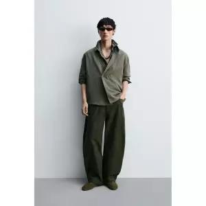 ZARA 자라 비스코스-린넨 로브 셔츠 - 토프 그레이 3947695