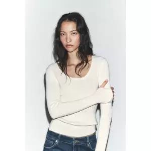 [국내 발송] 자라 울 리브드 스웨터 - 화이트 306834