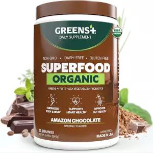 그린+ 플러스 슈퍼푸드 아마존 초콜릿 부스트 에너지 생식 필수 블렌드 비 GMO 텐 프리 USDA 및 파우더