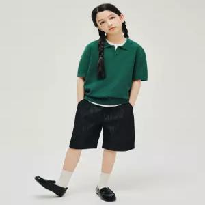 무신사 스탠다드 키즈 쿨 터치 슬릿 넥 니티드 폴로 셔츠 더스티 그린 70917171