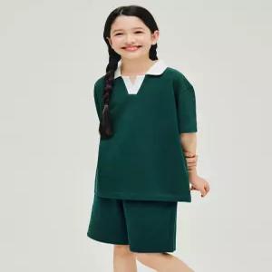 무신사 스탠다드 키즈 슬릿 넥 폴로 셔츠 셋업 그린 9467992