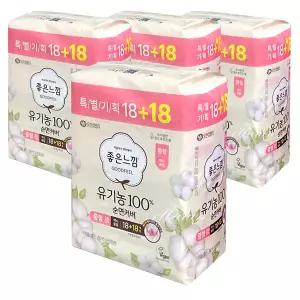 좋은느낌 유기농 순면커버 맥시슬림 날개 중형 (18+18)36매x4개 오가닉 내추럴코어