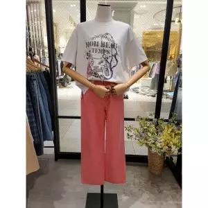 [파프리카](광주신세계)코랄 핑크 허벅지 룸 일자 면팬츠 NK2DP403