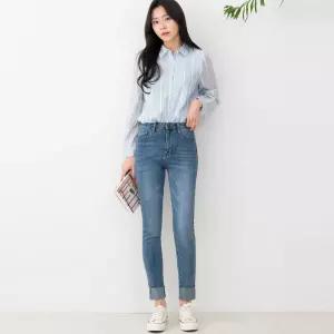 여자 롤업 워싱 스키니 청바지 하이웨스트 블랙진 밴딩 스판 데님 팬츠 여