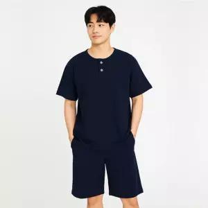 1002 남성 홈웨어 무지 면 반팔 파자마 상하세트5부 여름 잠옷 국내산