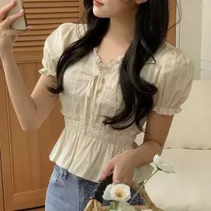 르소 프릴 퍼프 반팔 블라우스 여름 여성 데일리룩 데이트룩