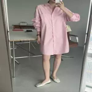 |KDO468E|텐스리 롱셔츠 박스핏 원피스 여성 스프링 분홍색 면_18169221_597559