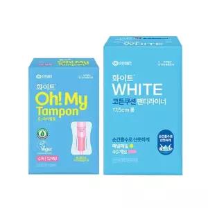 화이트 오마이 탐폰 슈퍼 (12매), 1개 + 코튼 쿠션 라이너 롱 (40매), 1개