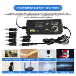 다양한 전압 조절 어댑터 전원 공급 장치 디스플레이 화면 DC 멀티 플러그 AC 220V to 3V 12V 3V-36V 2A 72