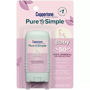 Coppertone ,Pure Simple Baby SPF 50 자외선 차단 스틱, 방수, 소아과 의사 권장, 산화 아연 미네랄 자외