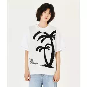 마크곤잘레스 MARK GONZALES PALM TREE V-NECK KNIT VEST - IVORY
