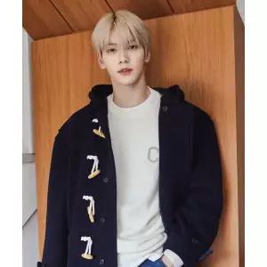 COVERNAT 수빈 체크 후드 더플코트 다크 네이비
