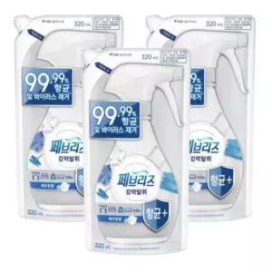 페브리즈 향균 플러스 깨끗한 향 리필 320ml / 3개 소파 룸 실내 의류 섬유 탈취제