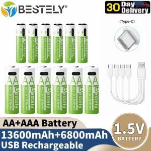 새로운 리튬 이온 AAA 및 충전식 배터리 USB 13600mAh 1.5V +