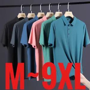 빅사이즈 9XL 남성용 나일론 아이스 실크 폴로 셔츠 반팔 비즈니스 티셔츠 남성 플러스 라지 하이 스트레치