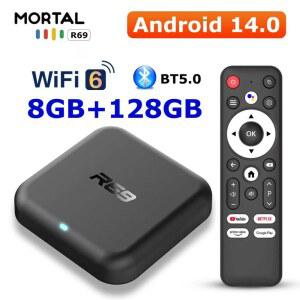 셋톱박스 R69 안드로이드 14 TV 박스 RK3518 8GB 128GB WiFi 4K 울트라 HD 미디어 플레이어 구글 보이스 리모컨 넷플릭스 지원 셋톱