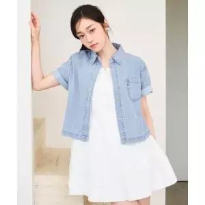 [LEE]우먼 크롭 데님 반팔 셔츠 인디고 라이트 LE2602SS62IL 744808