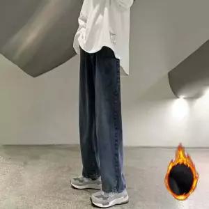 청바지 데님팬츠 남성 따뜻한 기모 안감 와이드 데님팬츠 겨울
