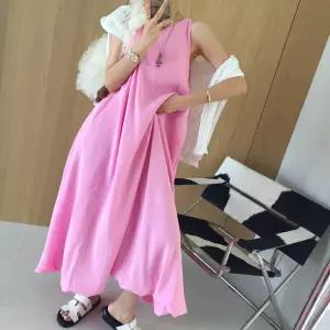 허니 라운드 펌킨 호박 벌룬 플레어 A라인 무지 민소매 롱 여름원피스 (5color)
