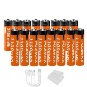 1.5V AA&AAA 충전식 리튬 배터리 3400mWh/1100mWh 타입-C 포트 충전 알람 시계용으로 1500회 재사용 가능