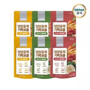 이즈칸 강아지 기력보충 죽 간식 독 영양듬뿍 연어/소고기/닭고기황태 혼합 100gX 6팩 MNS