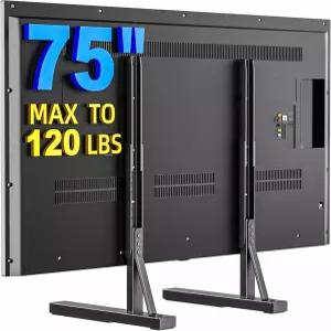 35-75인치 LCD/LED/OLED TV용 즈 스탠드 다리 7단계 높이의 테이블탑 마운트 베이스 헤비 듀티 스틸 프레임