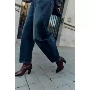 ZARA 레더 카우보이 힐 앵클부츠 - 버건디 레드