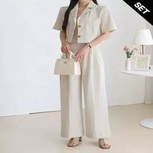 [올리비에스클로젯][SET]썸머 린넨 크롭 자켓 와이드 팬츠 셋업_O2605SE062B
