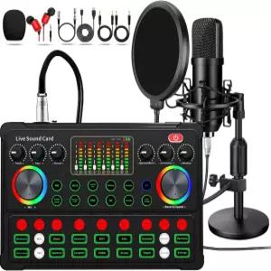 팟캐스트 장비 번들 M300 보이스 체인저가 포함된 48V 콘덴서 마이크 라이브 스트리밍 노래하는 PC 모바일