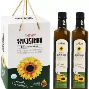 해바라기씨 식용유 500ml 2병 세트 유리병 선물용 포장 요리유 가정용