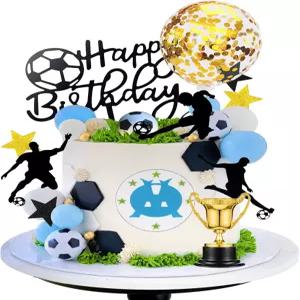 축구 경기 생일 용품을 위한 케이크 토퍼 축구공 선수 장식 파란색
