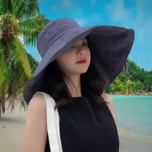 스타일 여름햇빛가리개 모자 여자 와이드 버킷햇 넓은챙큰모자 린넨 여성 넓은챙 원픽_25172398