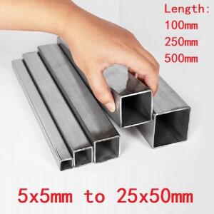1PC 스테인레스 스틸 사각 파이프 튜브 직사각형  막대 소형 대형 5x5-25x50mm 길이 100 250 500mm