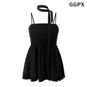 [GGPX]러블리 넥 끈 셔링 레이어드 민소매 블라우스 (GQBBA051D)