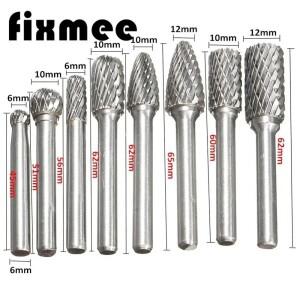 8개입 6mm-12mm ACDF 초경 로터리 파일 세트 더블컷 버 6mm 샹크 금속 밀링용 조각 커터