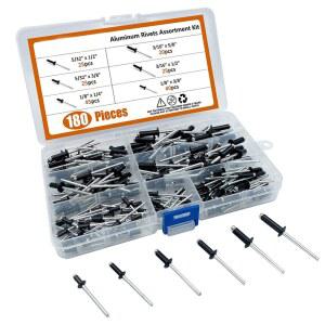 호환 180pcs 알루미늄 버섯 브레이크 맨드릴 블라인드 리벳 네일 블랙 팝 리벳 플랫 라운드 스플릿 브리벳